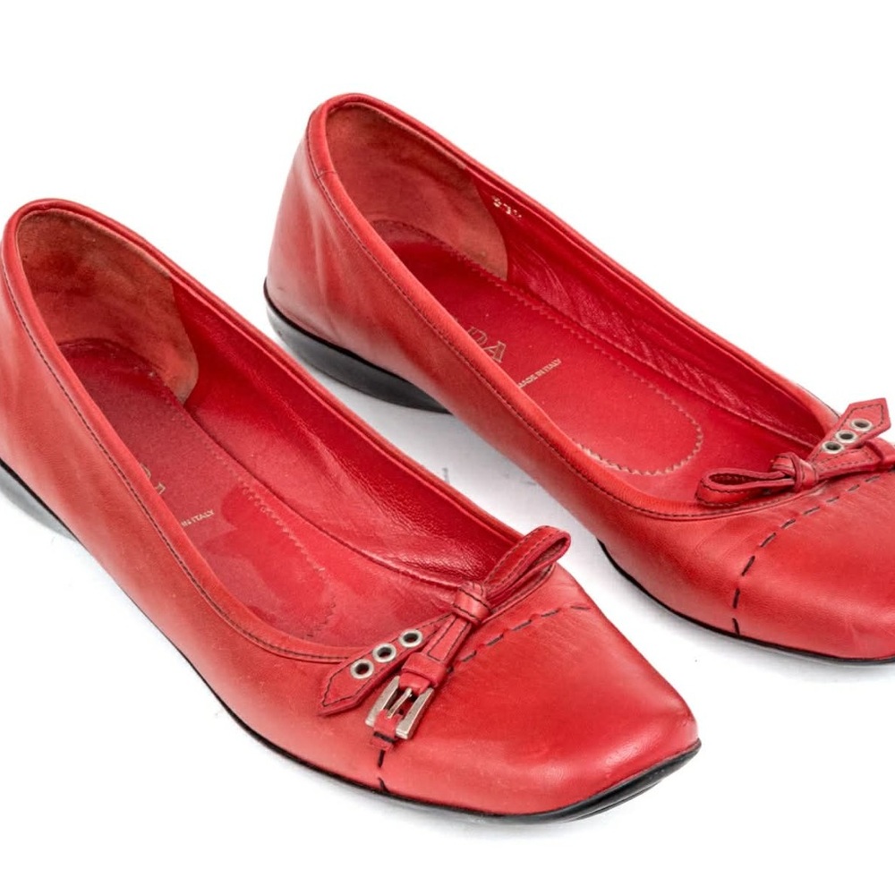 37.5 EUC Prada Flats - Red Leather